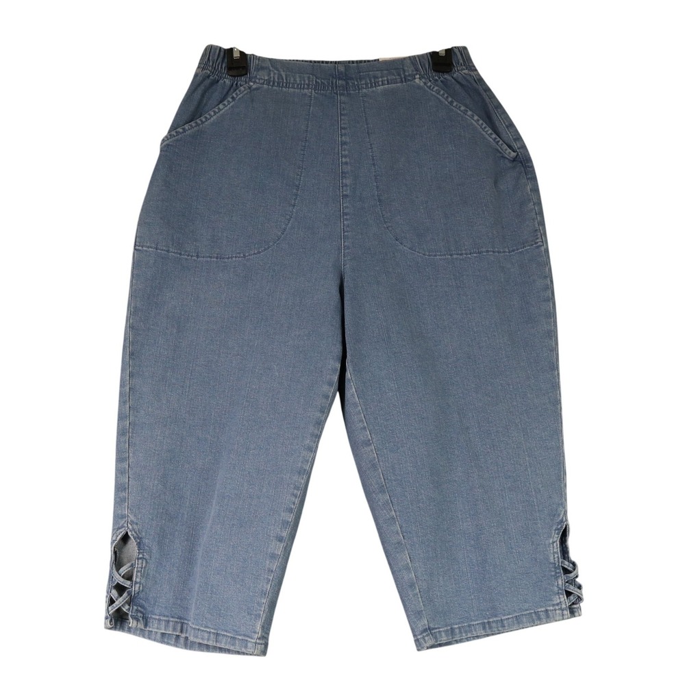 Croft & Barrow Skimmer Pants Women 0X Blue Denim Elastic Waist Lattice Casual